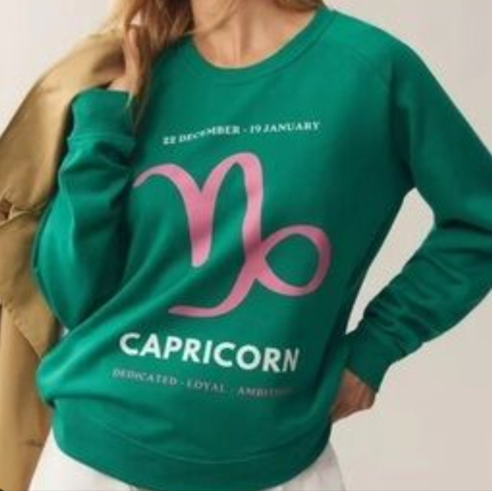 Anthropologie x Catherine O'Sullivan Capricorn Zodiac Crewneck Green  Small